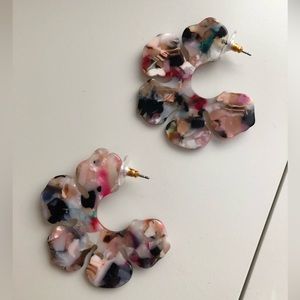 NWOT J. Crew Floral Multi-color Acetate Open-hoop Earrings